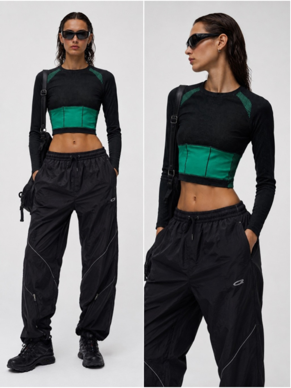 ASH Studio Paris by Kevork Kiledjian Black & Emerald Geometric Knit Crop Top S